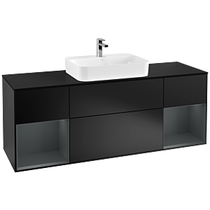 Villeroy et Boch Finion Villeroy et Boch F452HGPD 160x60.3cm, plaque de finition noir mat, étagères laqué mat minuit, laqué noir mat