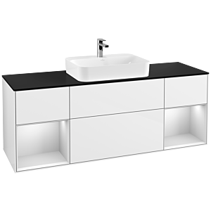 Villeroy und Boch Finion Waschtischunterschrank F452MTGF 160x60,3cm, Abdeckplatte black matt, Regale White matt lacquer, Glossy white lacquer