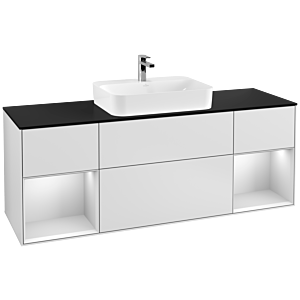 Villeroy und Boch Finion Waschtischunterschrank F452MTMT 160x60,3cm, Abdeckplatte black matt, Regale White matt lacquer, White matt lacquer