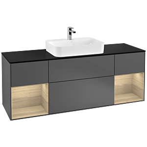 Villeroy et Boch Finion Villeroy et Boch F452PCGK 160x60.3cm, plaque de finition noir mat, étagères Oak Veneer , anthracite mat