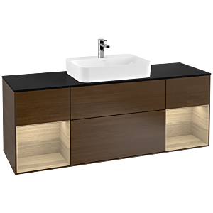 Villeroy und Boch Finion Waschtischunterschrank F452PCGN 160x60,3cm, Abdeckplatte black matt, Regale Oak Veneer, Walnut veneer