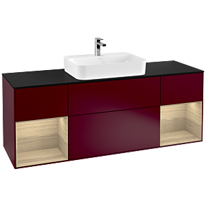 Villeroy und Boch Finion Waschtischunterschrank F452PCHB 160x60,3cm, Abdeckplatte black matt, Regale Oak Veneer, Peony Matt
