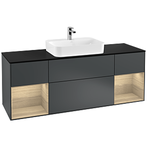 Villeroy und Boch Finion Waschtischunterschrank F452PCHG 160x60,3cm, Abdeckplatte black matt, Regale Oak Veneer, Midnight Blue Matt Lacquer