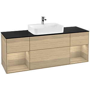 Villeroy und Boch Finion Waschtischunterschrank F452PCPC 160x60,3cm, Abdeckplatte black matt, Regale Oak Veneer, Oak Veneer