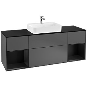 Villeroy und Boch Finion Waschtischunterschrank F452PDGK 160x60,3cm, Abdeckplatte black matt, Regale Black matt lacquer, Anthracite matt