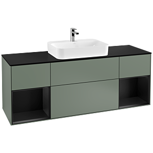 Villeroy und Boch Finion Waschtischunterschrank F452PDGM 160x60,3cm, Abdeckplatte black matt, Regale Black matt lacquer, Olive Matt Lacquer