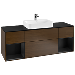 Villeroy und Boch Finion Waschtischunterschrank F452PDGN 160x60,3cm, Abdeckplatte black matt, Regale Black matt lacquer, Walnut veneer