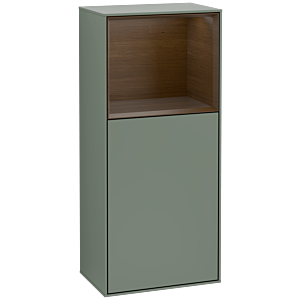 Villeroy und Boch Finion Seitenschrank F500GNGM 41,8x93,6x27cm, links, Regal oben Walnut Veneer, Olive Matt Lacquer