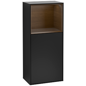Villeroy und Boch Finion Seitenschrank F500GNPD 41,8x93,6x27cm, links, Regal oben Walnut veneer, Black matt lacquer