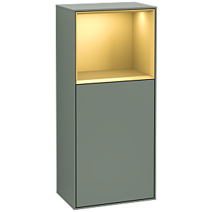 Villeroy and Boch Finion side cabinet F500HFGM 41.8x93.6x27cm, left, shelf above gold matt, Olive Matt Lacquer