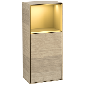 Villeroy und Boch Finion Seitenschrank F500HFPC 41,8x93,6x27cm, links, Regal oben Gold Matt, Oak Veneer