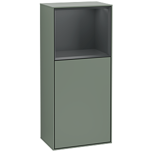 Villeroy and Boch Finion side cabinet F500HGGM 41.8x93.6x27cm, left, shelf above Midnight Blue matt, Olive Matt Lacquer