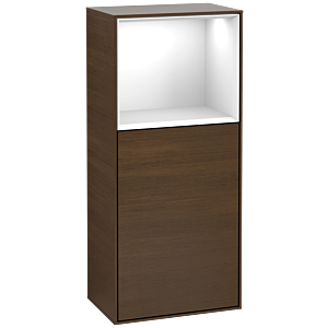 Villeroy und Boch Finion Seitenschrank F510GFGN 41,8x93,6x27cm, rechts, Regal oben Glossy White, Walnut veneer