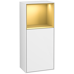 Villeroy and Boch Finion side cabinet F510HFGF 41.8x93.6x27cm, right, shelf above gold matt, glossy white lacquer