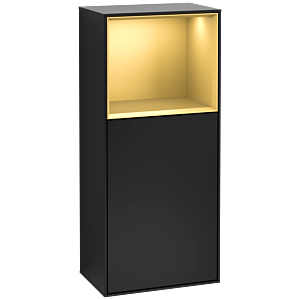 Villeroy et Boch Finion armoire latérale F510HFPD 41.8x93.6x27cm, droite, étagère au-dessus de l&#39;or mat, laqué noir mat