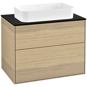 Villeroy und Boch Finion Waschtischunterschrank F63200PC 80x60,3x50,1mm, Glass Black Matt, Oak Veneer
