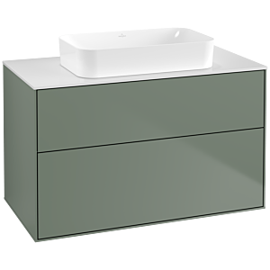Villeroy und Boch Finion Waschtischunterschrank F64100GM 100x60,3x50,1mm, Glass White Matt, Olive Matt Lacquer
