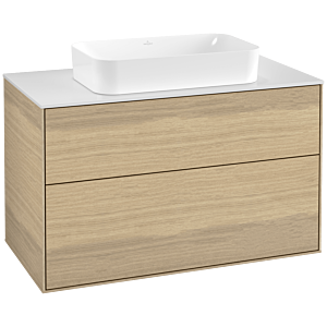 Villeroy und Boch Finion Waschtischunterschrank F64100PC 100x60,3x50,1mm, Glass White Matt, Oak Veneer