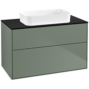 Villeroy und Boch Finion Waschtischunterschrank F64200GM 100x60,3x50,1mm, Glass Black Matt, Olive Matt Lacquer
