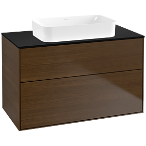 Villeroy und Boch Finion Waschtischunterschrank F64200GN 100x60,3x50,1mm, Glass Black Matt, Walnut veneer