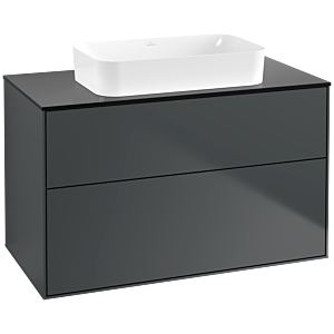 Villeroy und Boch Finion Waschtischunterschrank F64200HG 100x60,3x50,1mm, Glass Black Matt, Midnight Blue Matt Lacquer