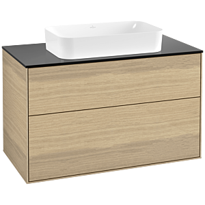 Villeroy und Boch Finion Waschtischunterschrank F64200PC 100x60,3x50,1mm, Glass Black Matt, Oak Veneer