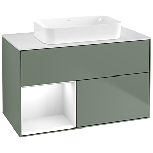 Villeroy und Boch Finion Waschtischunterschrank F651GFGM 100x60,3x50,1cm, Regal links Glossy white lacquer, Olive Matt Lacquer
