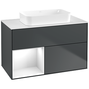 Villeroy und Boch Finion Waschtischunterschrank F651GFHG 100x60,3x50,1cm, Regal links Glossy white lacquer, Midnight Blue Matt Lacquer