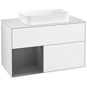 Villeroy und Boch Finion Waschtischunterschrank F651GKGF 100x60,3x50,1cm, Regal links Anthracite matt, Glossy white lacquer