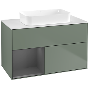 Villeroy und Boch Finion Waschtischunterschrank F651GKGM 100x60,3x50,1cm, Regal links Anthracite matt, Olive Matt Lacquer