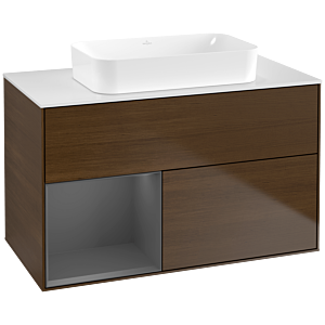Villeroy und Boch Finion Waschtischunterschrank F651GKGN 100x60,3x50,1cm, Regal links Anthracite matt, Walnut veneer
