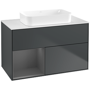 Villeroy und Boch Finion Waschtischunterschrank F651GKHG 100x60,3x50,1cm, Regal links Anthracite matt, Midnight Blue Matt Lacquer