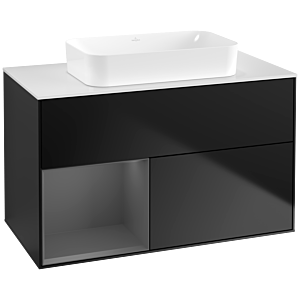 Villeroy und Boch Finion Waschtischunterschrank F651GKPD 100x60,3x50,1cm, Regal links Anthracite matt, Black matt lacquer
