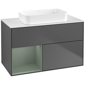 Villeroy und Boch Finion Waschtischunterschrank F651GMGK 100x60,3x50,1cm, Regal links Olive Matt Lacquer, Anthracite matt