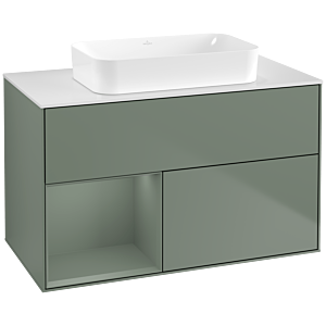 Villeroy und Boch Finion Waschtischunterschrank F651GMGM 100x60,3x50,1cm, Regal links Olive Matt Lacquer, Olive Matt Lacquer