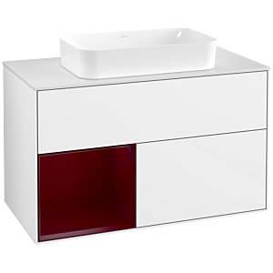 Villeroy und Boch Finion Waschtischunterschrank F651HBGF 100x60,3x50,1cm, Regal links Peony, Glossy white lacquer