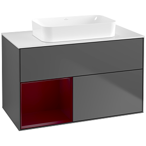 Villeroy und Boch Finion Waschtischunterschrank F651HBGK 100x60,3x50,1cm, Regal links Peony, Anthracite matt