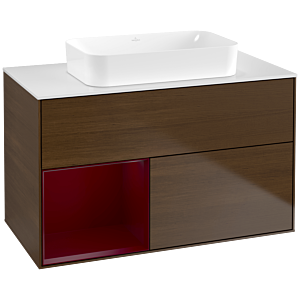 Villeroy und Boch Finion Waschtischunterschrank F651HBGN 100x60,3x50,1cm, Regal links Peony, Walnut veneer