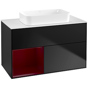 Villeroy und Boch Finion Waschtischunterschrank F651HBPD 100x60,3x50,1cm, Regal links Peony, Black matt lacquer