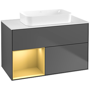 Villeroy und Boch Finion Waschtischunterschrank F651HFGK 100x60,3x50,1cm, Regal links Gold matt, Anthracite matt