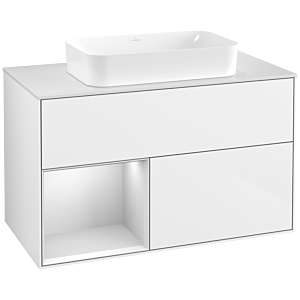 Villeroy et Boch Finion Villeroy et Boch F651MTGF 100x60.3x50.1cm, étagère gauche laqué blanc mat, laqué blanc brillant