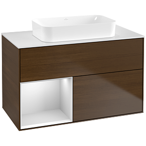 Villeroy und Boch Finion Waschtischunterschrank F651MTGN 100x60,3x50,1cm, Regal links White matt lacquer, Walnut veneer