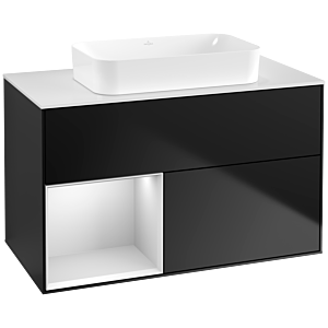 Villeroy und Boch Finion Waschtischunterschrank F651MTPD 100x60,3x50,1cm, Regal links White matt lacquer, Black matt lacquer