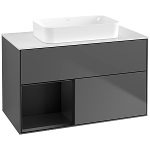 Villeroy und Boch Finion Waschtischunterschrank F651PDGK 100x60,3x50,1cm, Regal links Black matt lacquer, Anthracite matt