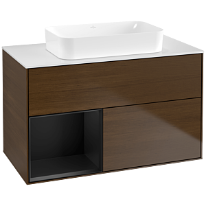 Villeroy und Boch Finion Waschtischunterschrank F651PDGN 100x60,3x50,1cm, Regal links Black matt lacquer, Walnut veneer