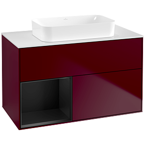 Villeroy und Boch Finion Waschtischunterschrank F651PDHB 100x60,3x50,1cm, Regal links Black matt lacquer, Peony Matt