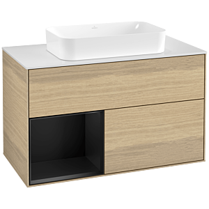 Villeroy et Boch Finion Villeroy et Boch F651PDPC 100x60.3x50.1cm, étagère gauche laqué noir mat, Oak Veneer