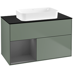Villeroy und Boch Finion Waschtischunterschrank F652GKGM 100x60,3x50,1cm, Regal links Anthracite matt, Olive Matt Lacquer
