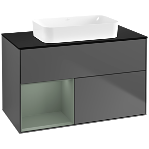 Villeroy und Boch Finion Waschtischunterschrank F652GMGK 100x60,3x50,1cm, Regal links Olive Matt Lacquer, Anthracite matt