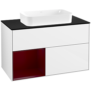 Villeroy und Boch Finion Waschtischunterschrank F652HBGF 100x60,3x50,1cm, Regal links Peony, Glossy white lacquer